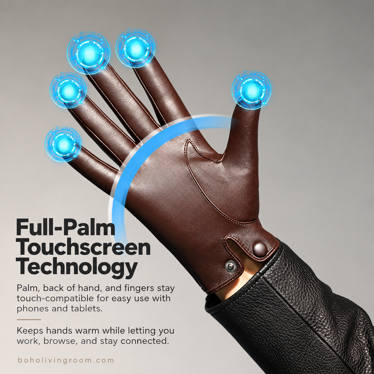 Men’s Leather Driving Gloves in Sheepskin with Perforated Touchscreen Design