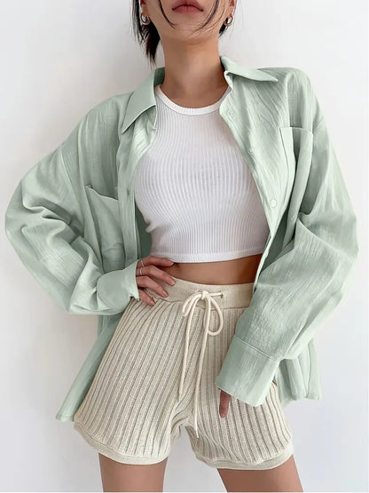 Mint Green Drop Shoulder Shirt Women