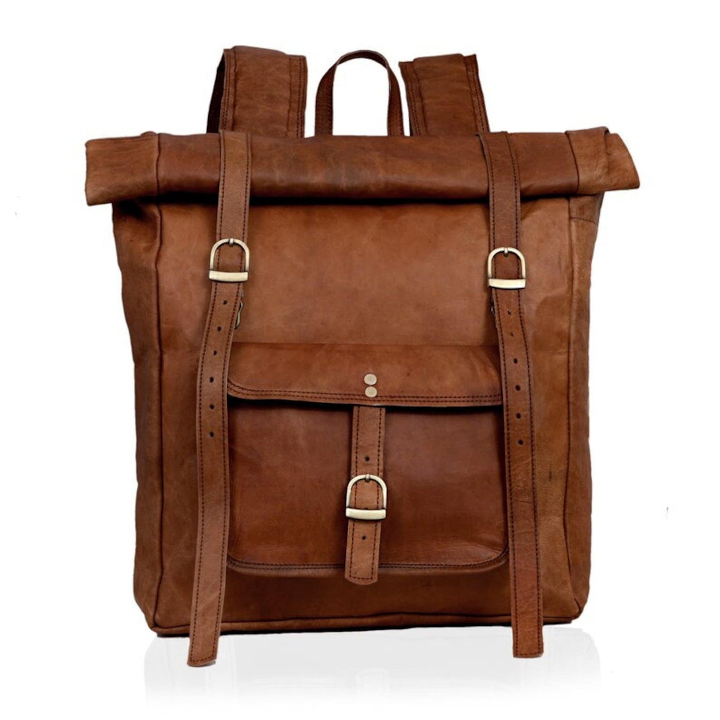 Genuine Roll Up Leather Travel Backpack