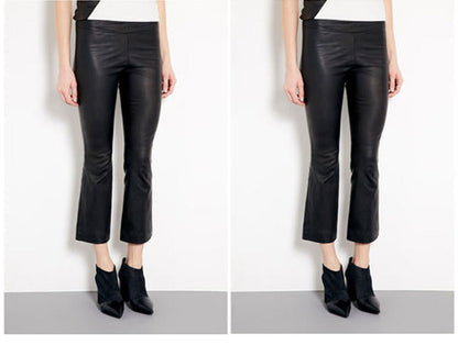 Women’s Flared Leather Pants High Waisted Cropped
