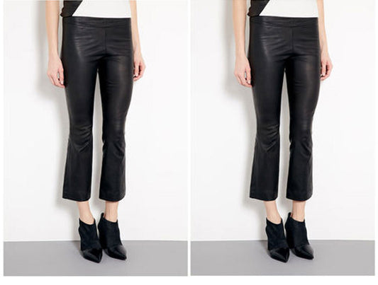 Women’s Flared Leather Pants High Waisted Cropped