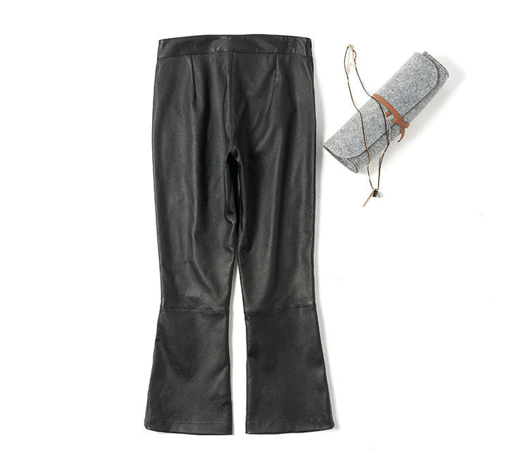 Women’s Flared Leather Pants High Waisted Cropped