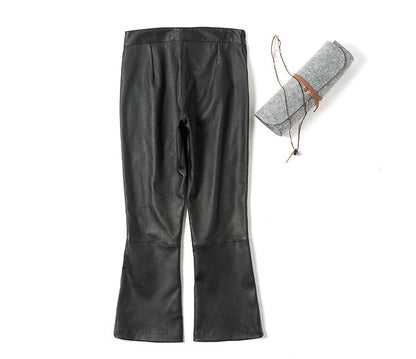 Women’s Flared Leather Pants High Waisted Cropped