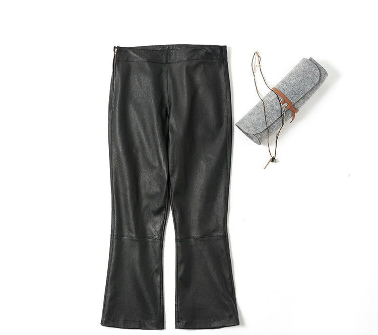 Women’s Flared Leather Pants High Waisted Cropped