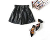 Women Leather Shorts High Waist Wide Leg Pleated Lace-Up