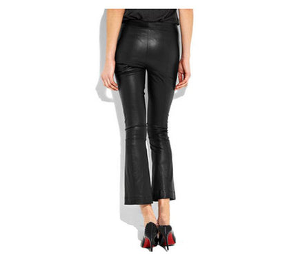 Women’s Flared Leather Pants High Waisted Cropped