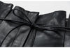 Women Leather Shorts High Waist Wide Leg Pleated Lace-Up