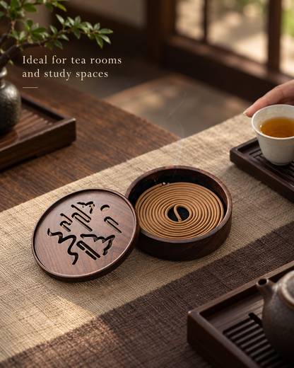 Wooden Incense Burner with Decorative Lid for Coil Use