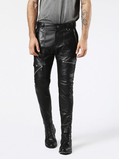 Genuine Sheepskin Black Leather Biker Pants