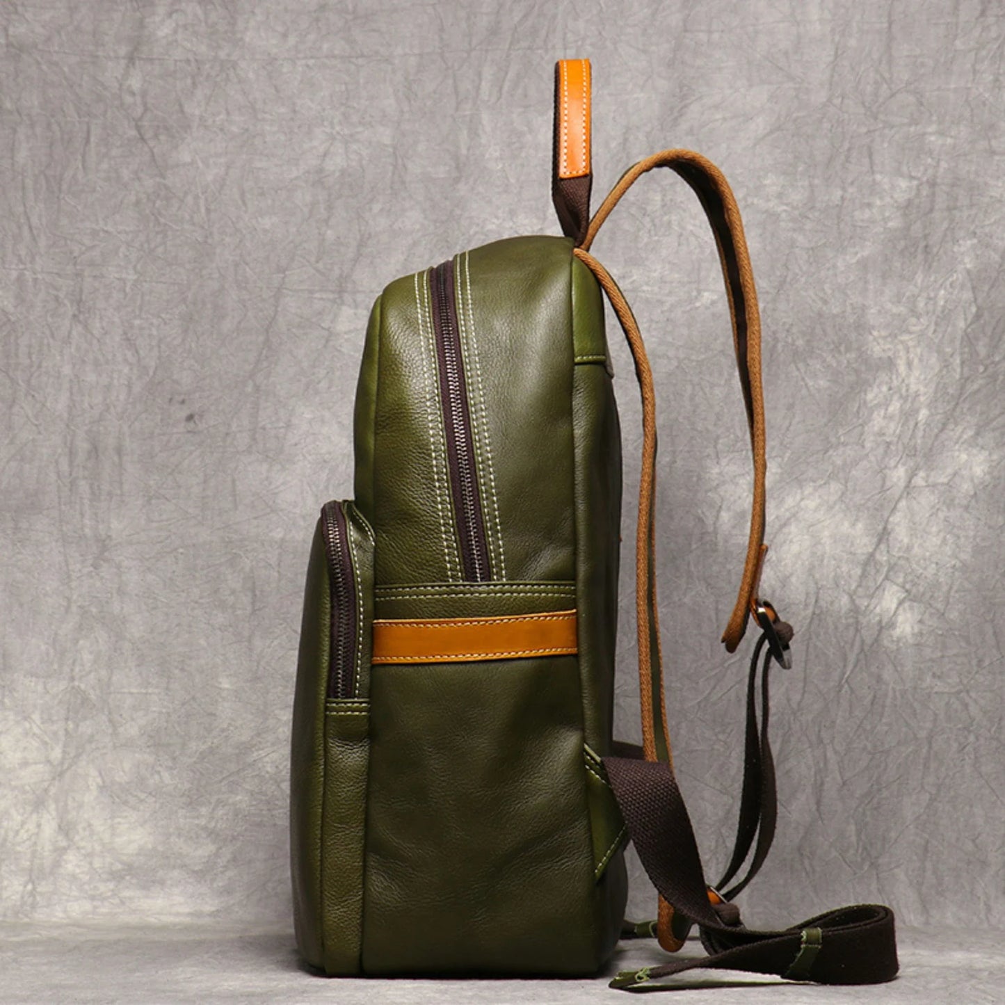 Green leather backpack rucksack