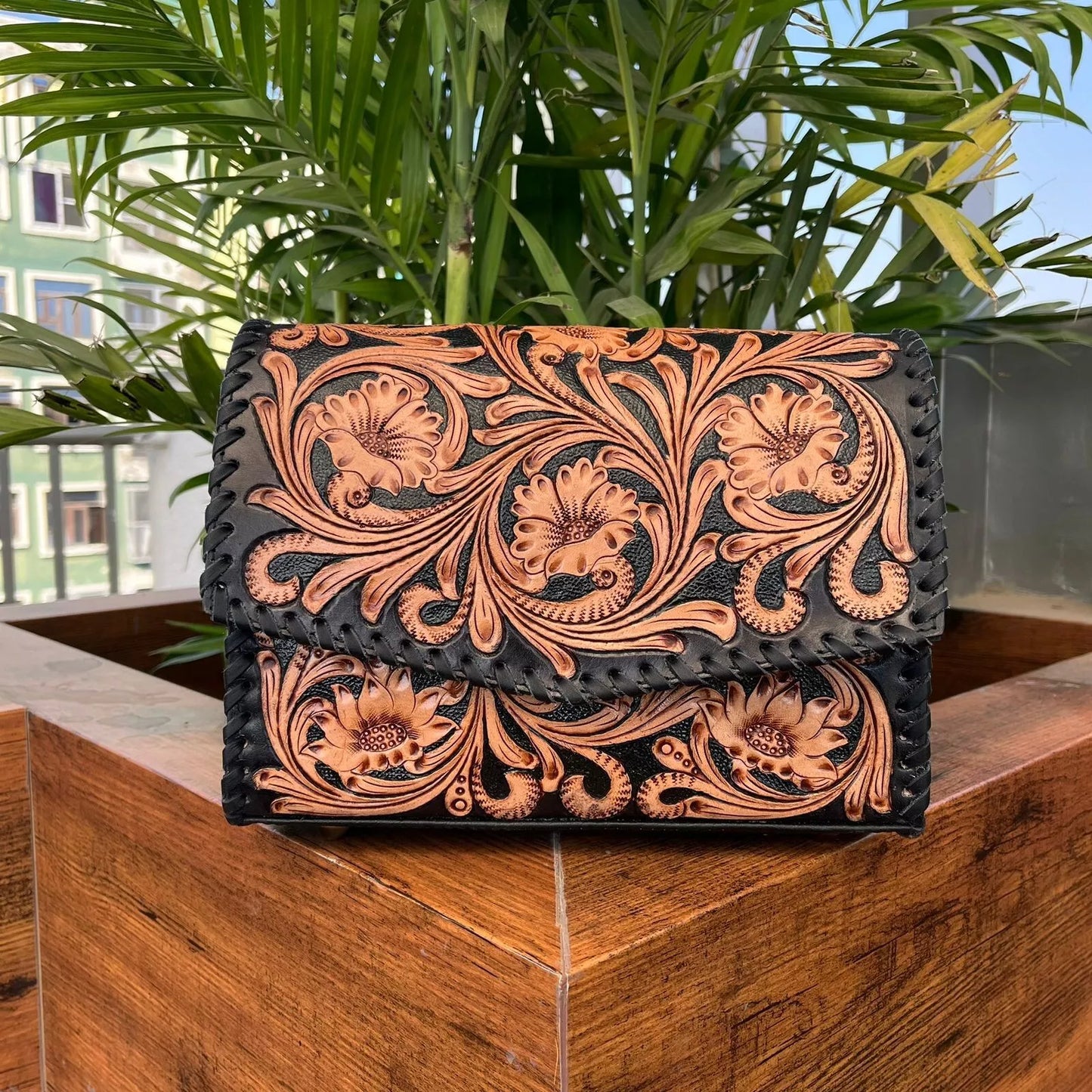 Tooled Leather Engraved Handbag