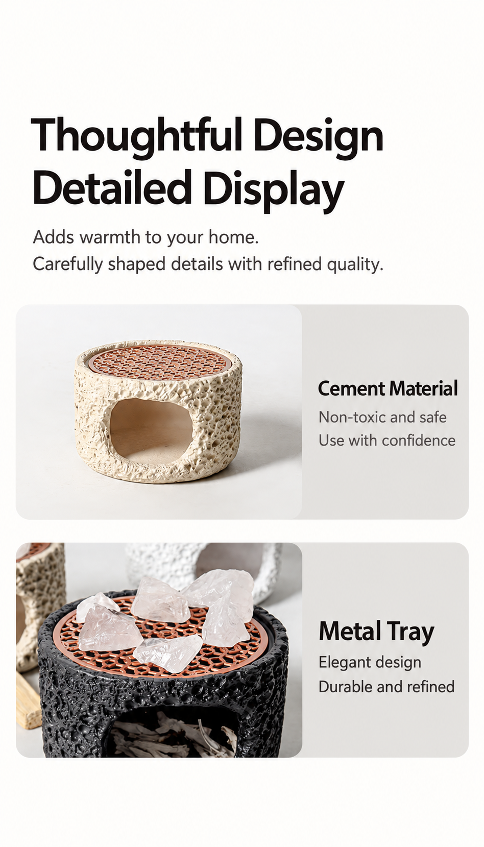 Incense Burner Cement Body with Zinc Alloy Warming Tray