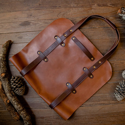 Full Grain Cowhide Leather Wood Log Carrier