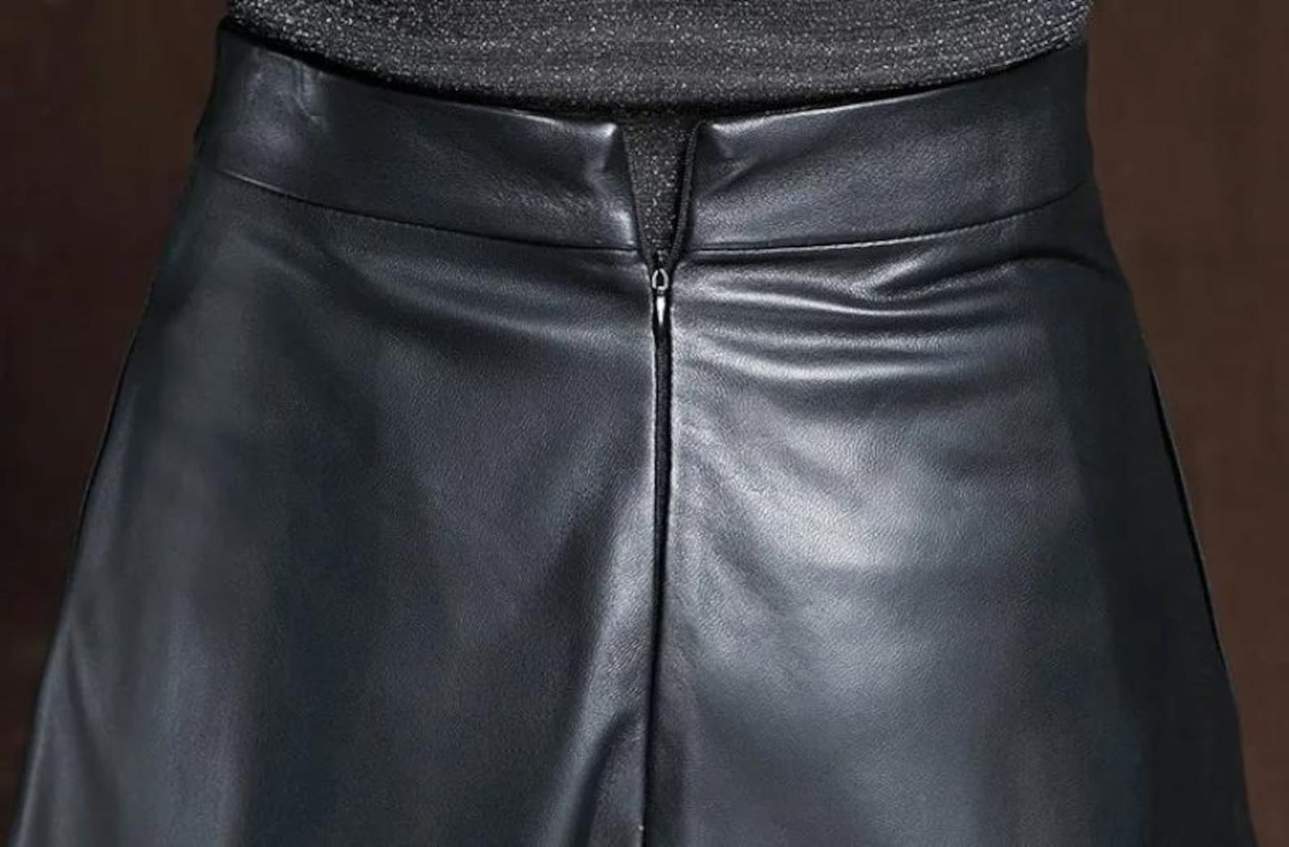 leather flared long skirt