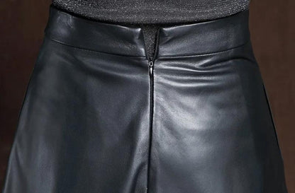 leather flared long skirt