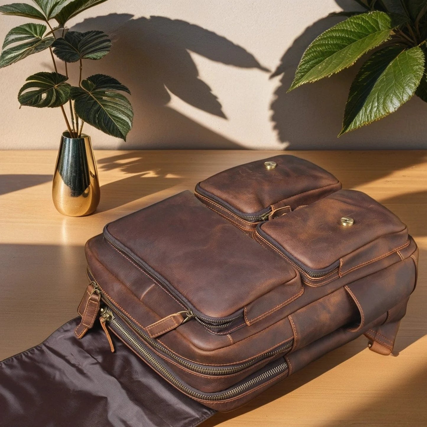 brown leather backpack men