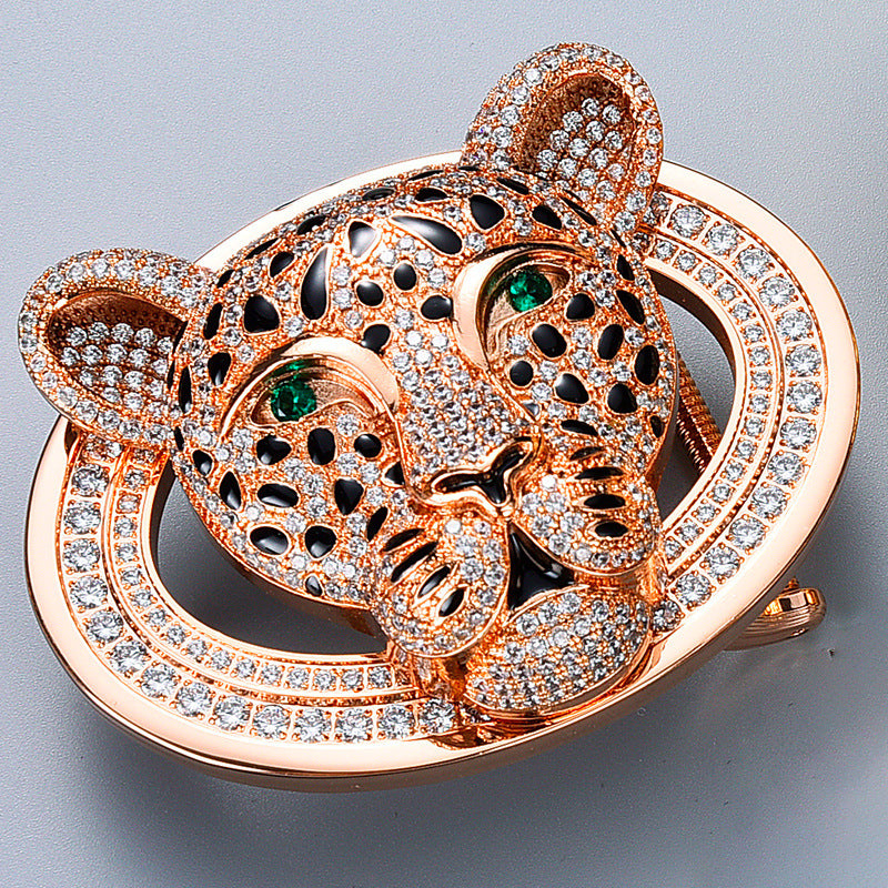Animal Head Belt Buckle with Rhinestones and Stainless Steel Frame