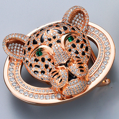 Animal Head Belt Buckle with Rhinestones and Stainless Steel Frame
