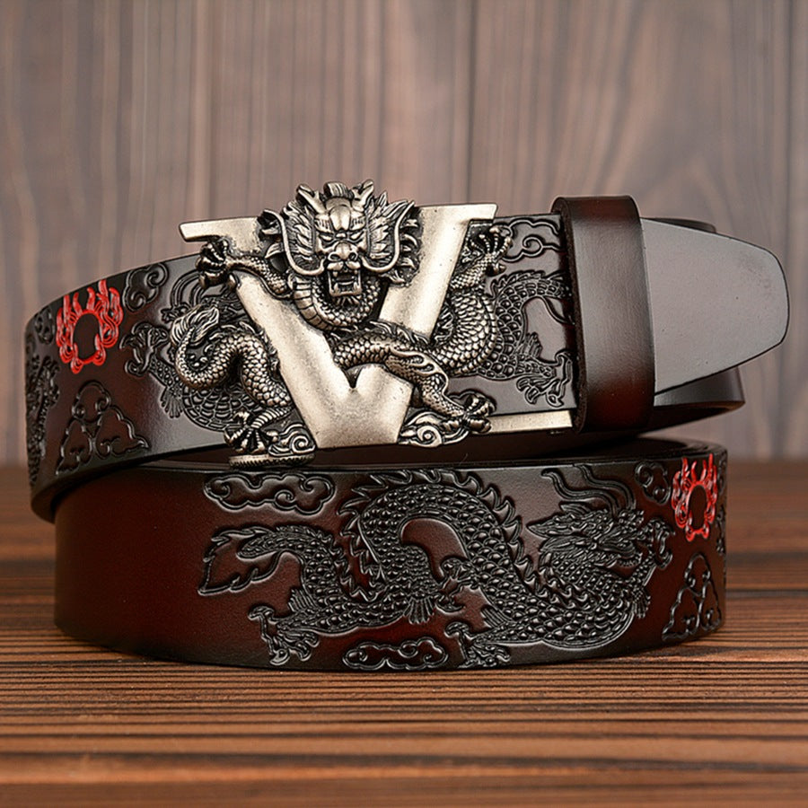 Men Dragon Buckle Cowhide Leather Belt