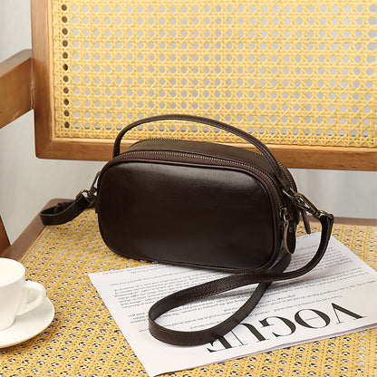 Women Leather Crossbody Bag With Double Zipper Compartments