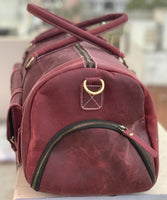 Red Maroon Leather Weekender Bag