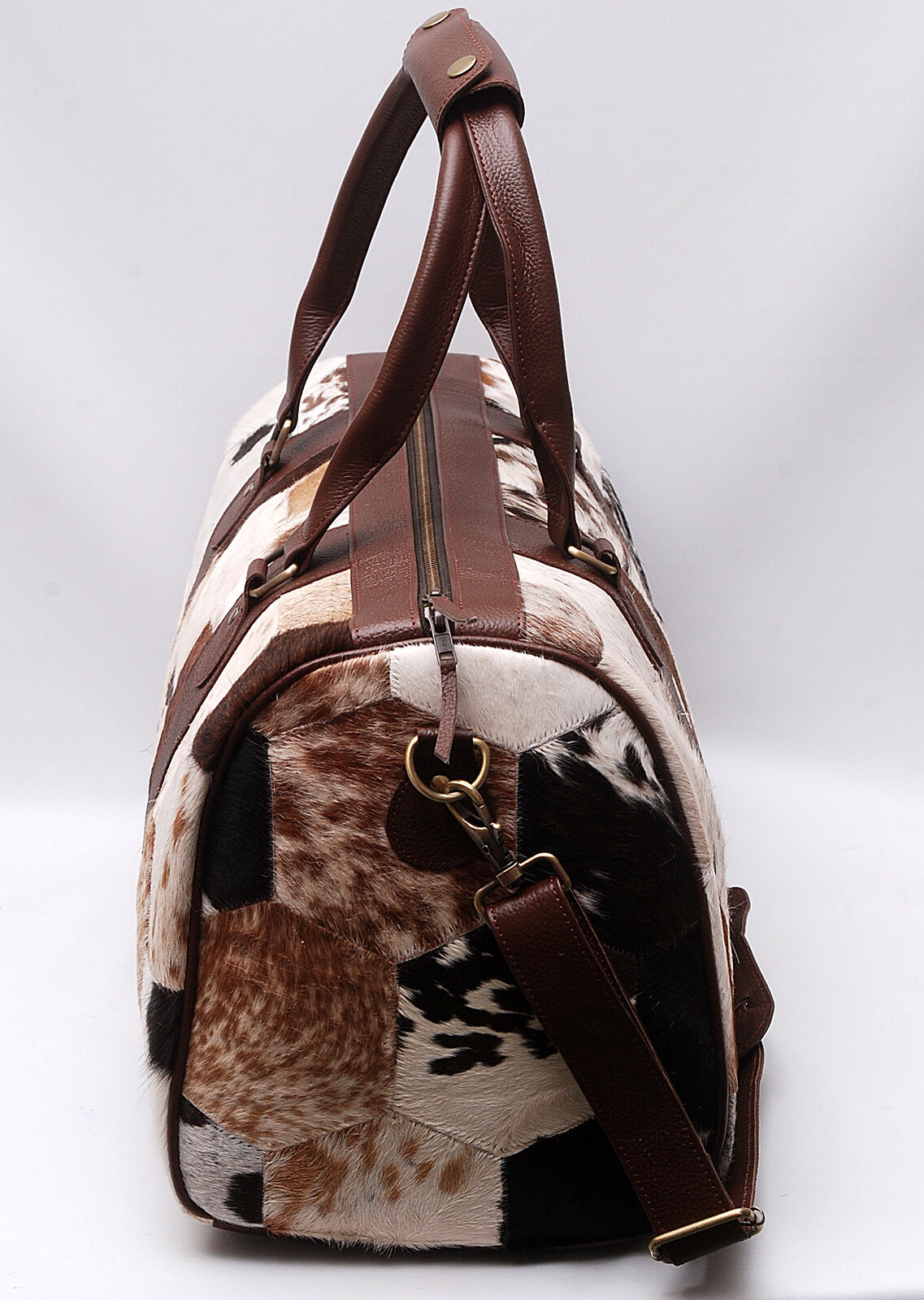 Patchwork Cowhide Duffle Overnight Bag