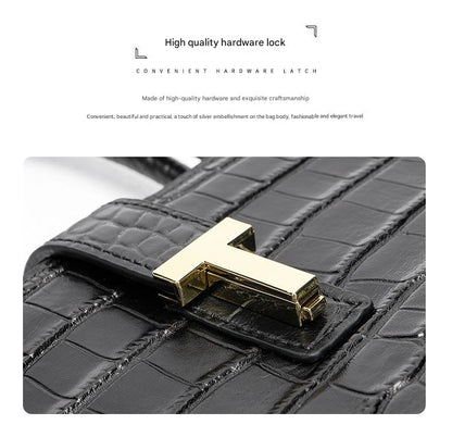 Black Crocodile Print Leather Shoulder Bag Crossbody