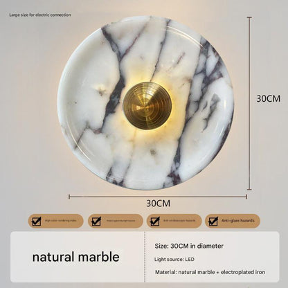 Round Natural Marble Wall Lamp Sconce for Bedroom & Living Room