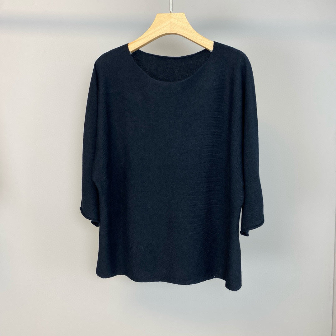 Women Wool Cashmere Round Neck Mid Sleeve Sweater