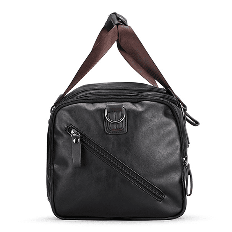 Unisex Black Leather Travel Luggage Bag