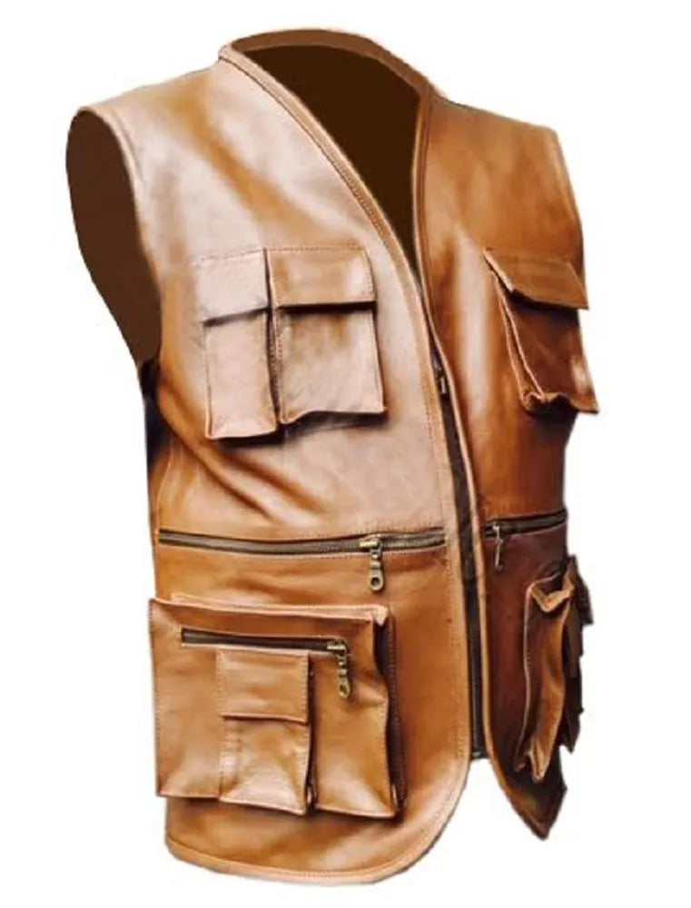 Mens leather motorcycle vest