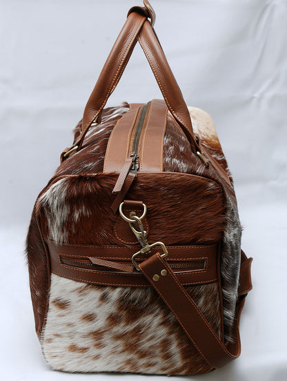 Cowhide Weekender Bag Dark Brown Black