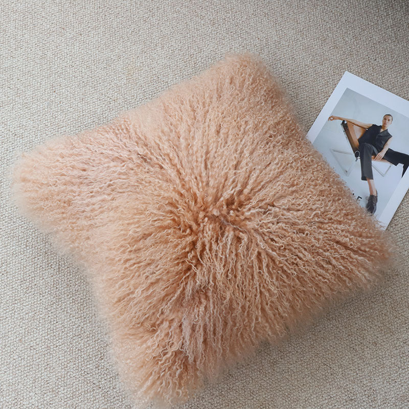 Genuine Sheepskin Pillow Cover with Curly Wool for Sofa Decor