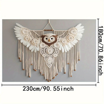 Bohemian Hand-Woven Owl Tapestry Macrame Wall Art