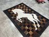 Horse Design Cowhide Patchwork Rug