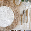 Natural Raffia fringed white placemat