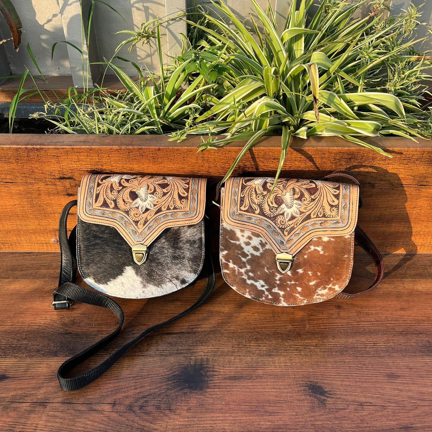 Tooled Cowhide Crossbody Bag