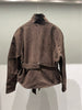 Women Goatskin Suede Short Leather Jacket with Belt