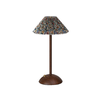 Rechargeable Retro Floral Table Lamp Walnut Base