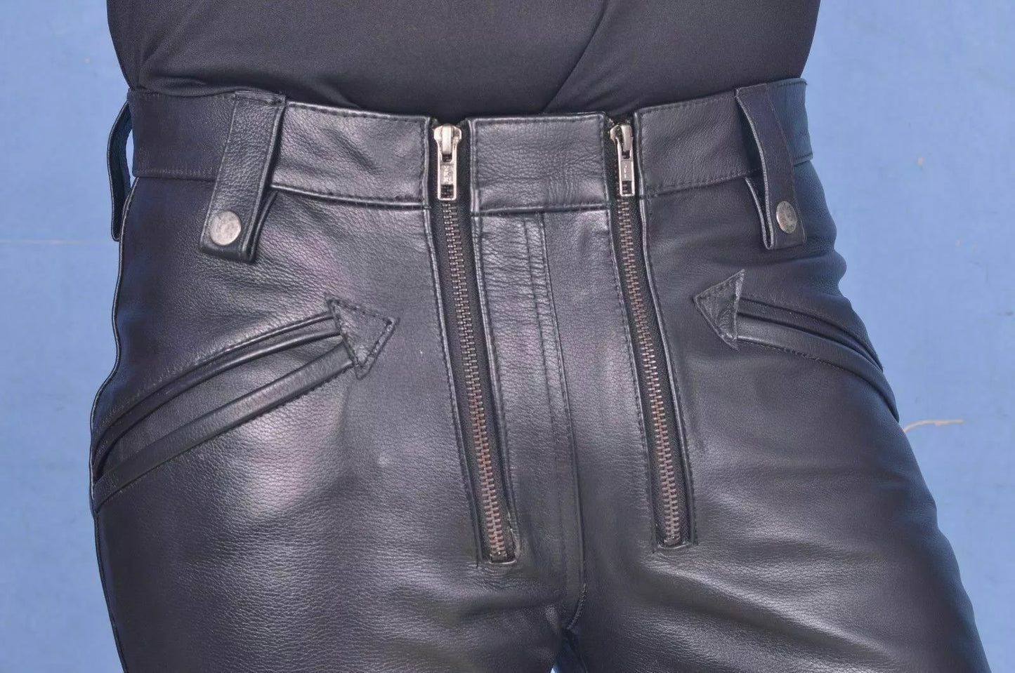 Men's Leather Pants Double Zip