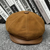 Sheepskin Leather Newsboy Cap British Gatsby Hat