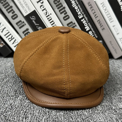 Sheepskin Leather Newsboy Cap British Gatsby Hat