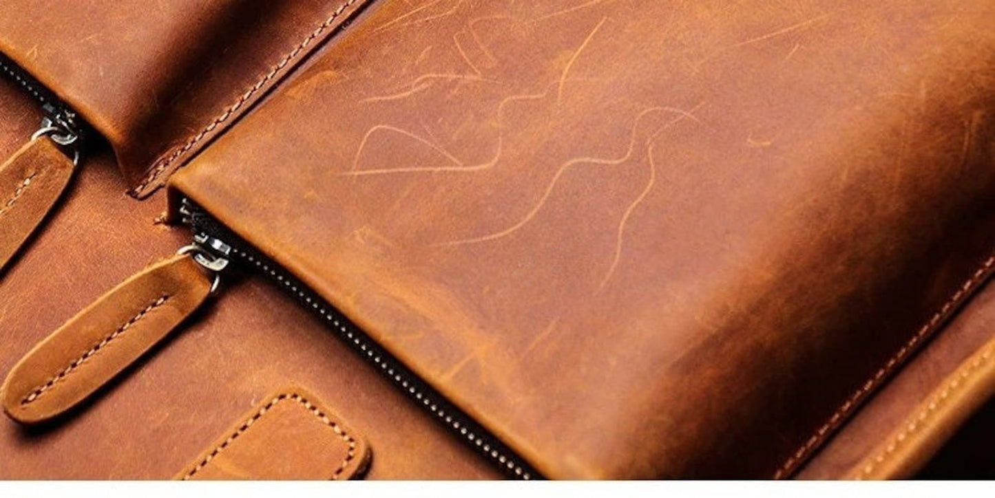Distress Brown Leather Messenger Handbag