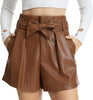 Genuine Leather Shorts Women High Waisted