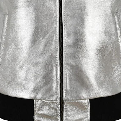 Silver Metallic Men's Leather Jacket