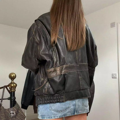 Oversized Leather Jacket Black
