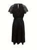 Black Lace Sleeve A-Line Evening Dress With Waist Tie