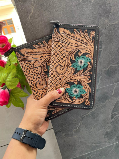 Tooled Leather Embossed Clutch Purse