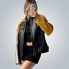 leather flight jacket women's black yellow