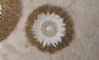 Raffia Grass Sea Shell And Feather Wall Decor